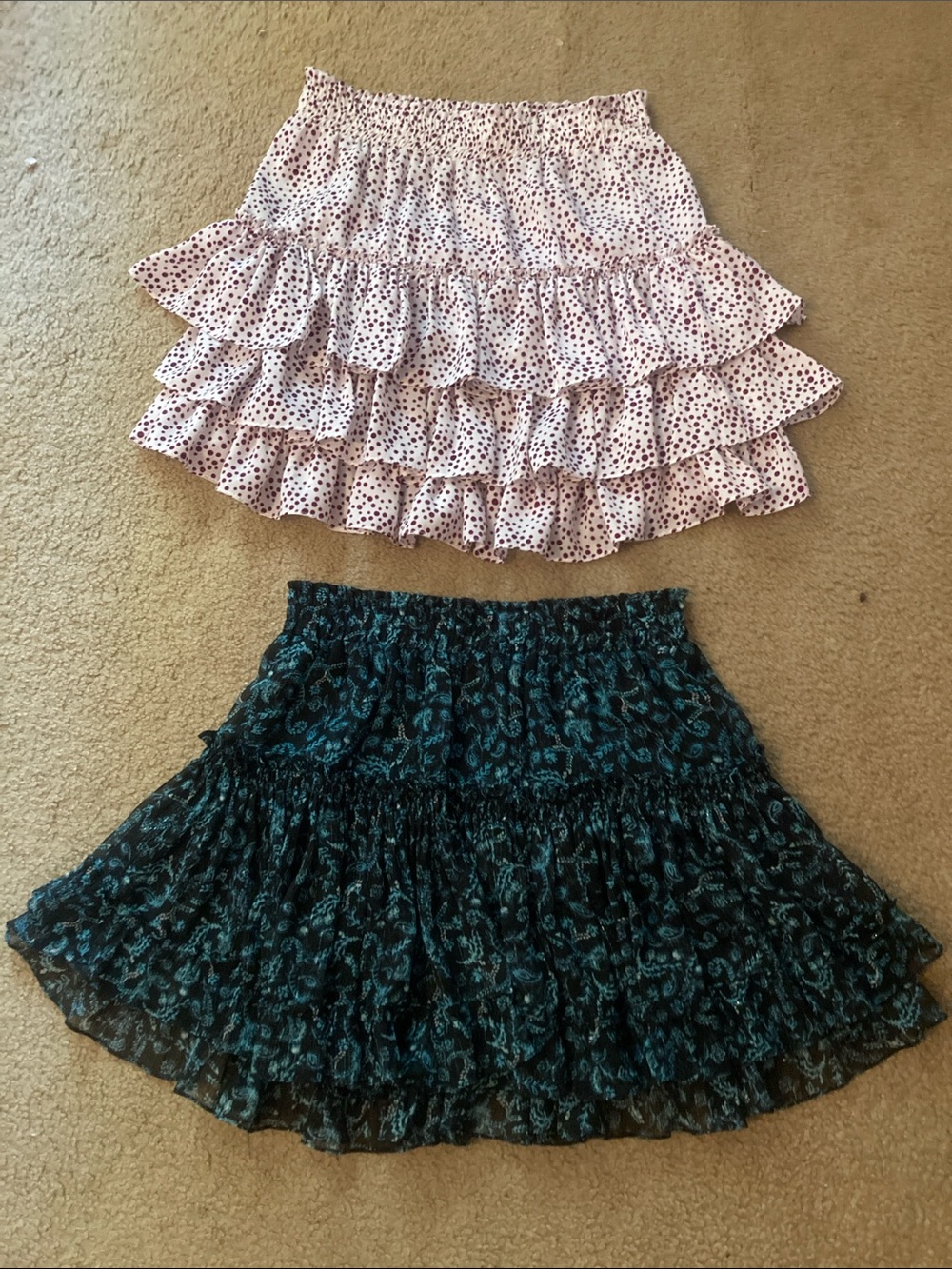 Misa Los Angeles Pink Dot Ruffle Skirt & Teal Floral Smocked Skirt